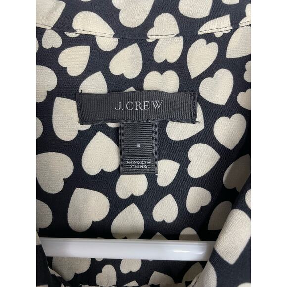 J Crew Silk Blend Button Down Boy Shirt Heart Throb Black White size 6 or 8 - Picture 4 of 10